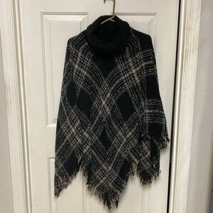 Plaid Turtleneck Poncho